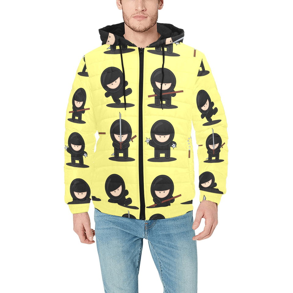 Cute ninja yellow background Men's Padded Hooded Jacket