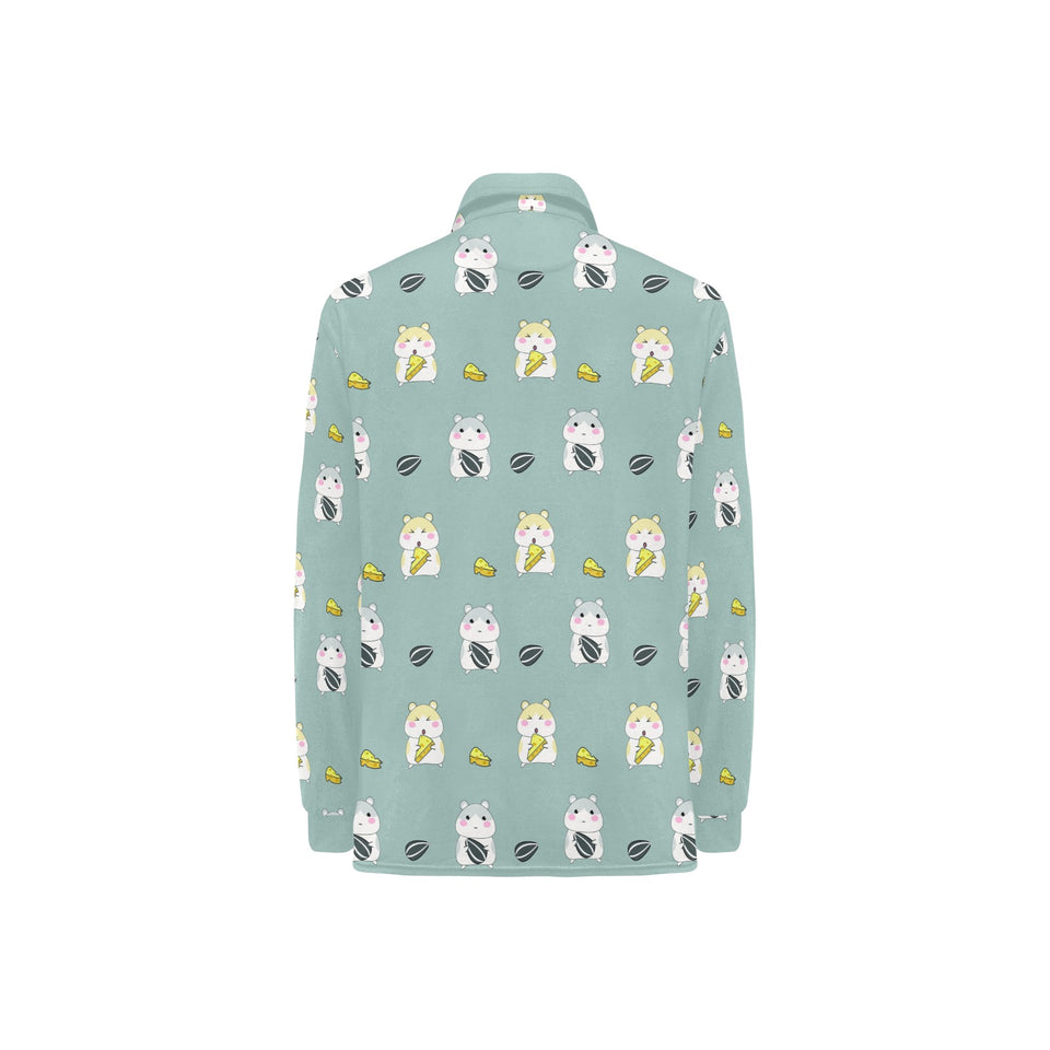 Cute hamster cheese pattern Women's Long Sleeve Polo Shirt