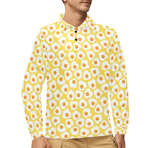 Fried Eggs Pattern Print Design 05 Men's Long Sleeve Polo Shirt