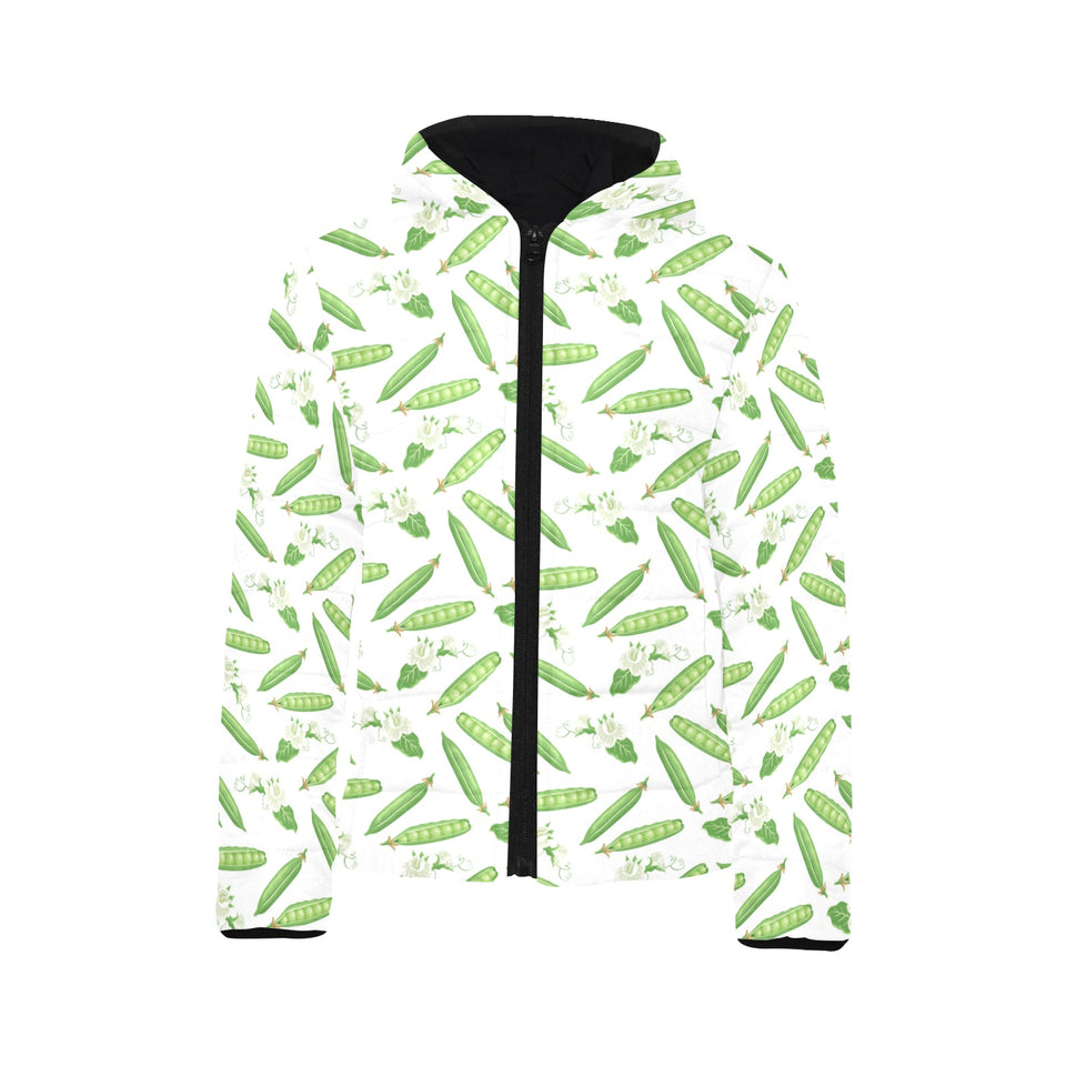 Green Peas Pattern Print Design 04 Kids' Boys' Girls' Padded Hooded Jacket