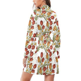 Red tulips and daffodils pattern Women's Long Sleeve Belted Night Robe