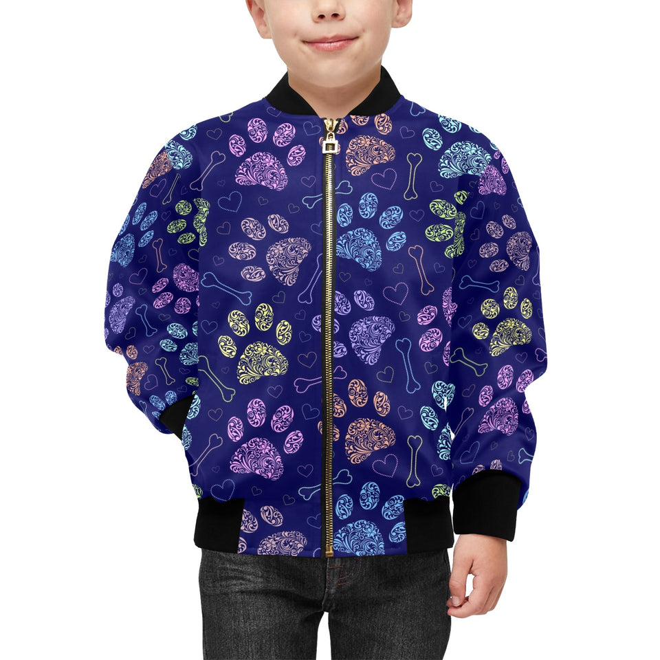 Dog Paws Pattern Print Design 02 Kids' Boys' Girls' Bomber Jacket