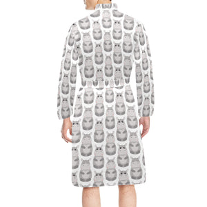 Hippopotamus Pattern Print Design 05 Men's Long Sleeve Belted Night Robe