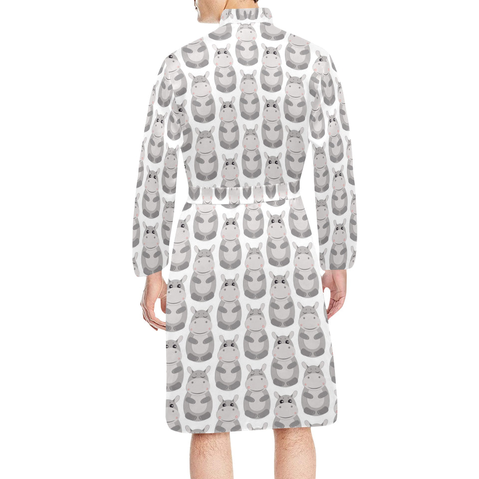 Hippopotamus Pattern Print Design 05 Men's Long Sleeve Belted Night Robe