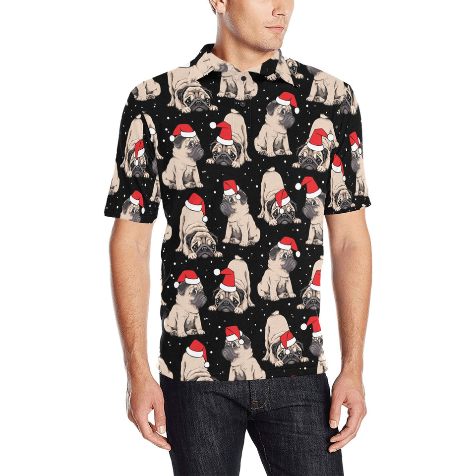Christmas Pugs Santa_s red cap pattern Men's All Over Print Polo Shirt
