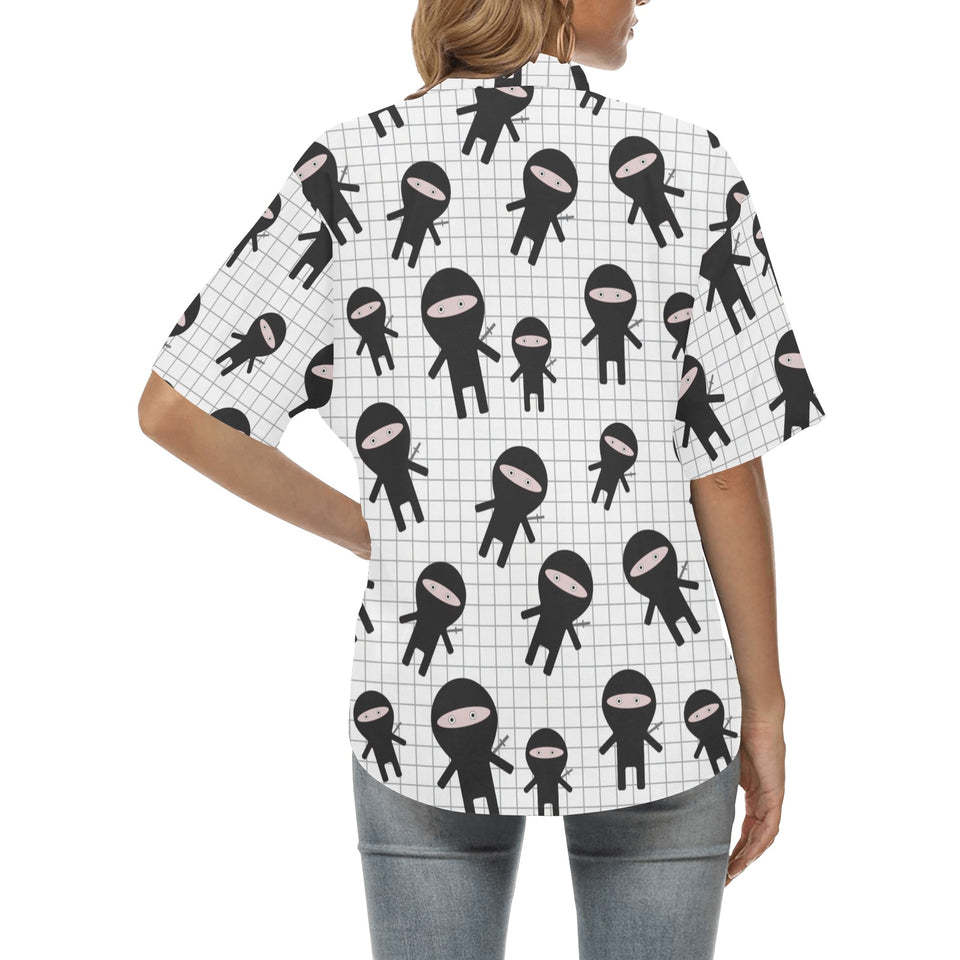 Ninja pattern plaid background Women's All Over Print Hawaiian Shirt