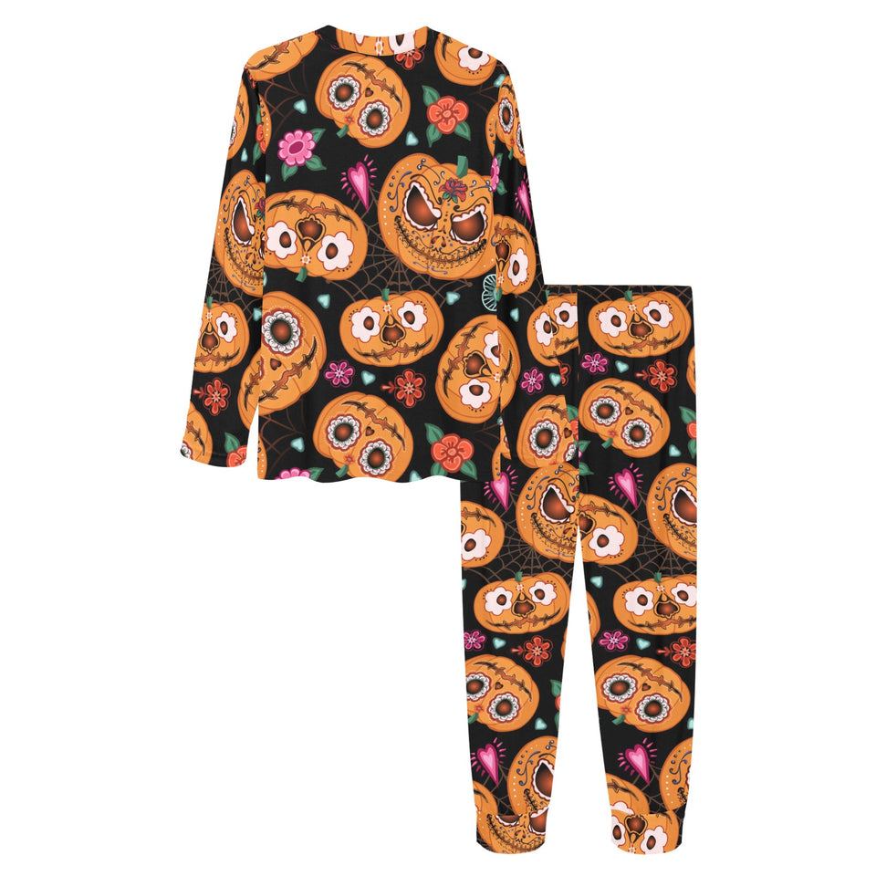 Pumpkin flowers spiderweb Halloween theme Women's All Over Print Pajama Set