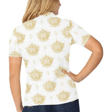 Gold Ornamental lotue waterlily symbol pattern Women's All Over Print Polo Shirt