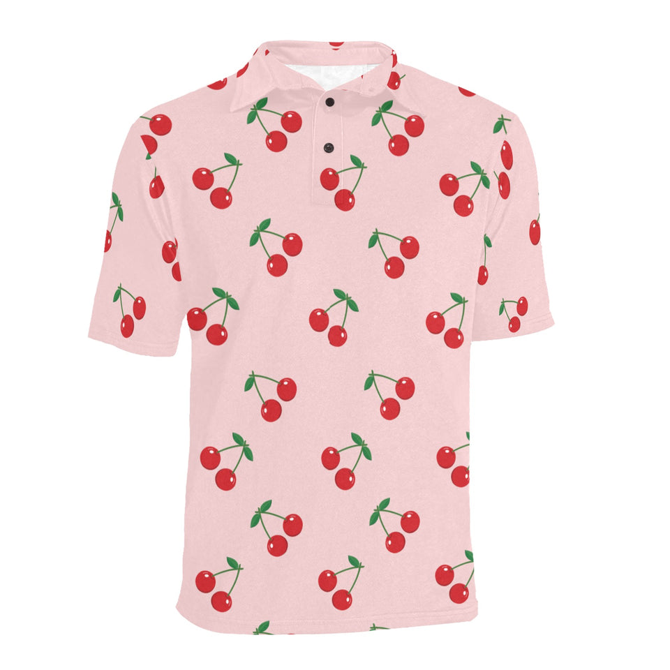 cherry pattern pink background Men's All Over Print Polo Shirt