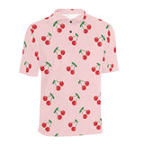 cherry pattern pink background Men's All Over Print Polo Shirt