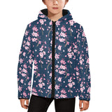 Pink sakura cherry blossom blue background Kids' Boys' Girls' Padded Hooded Jacket