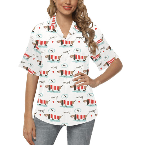 Cute dachshund bone pattern Women's All Over Print Hawaiian Shirt