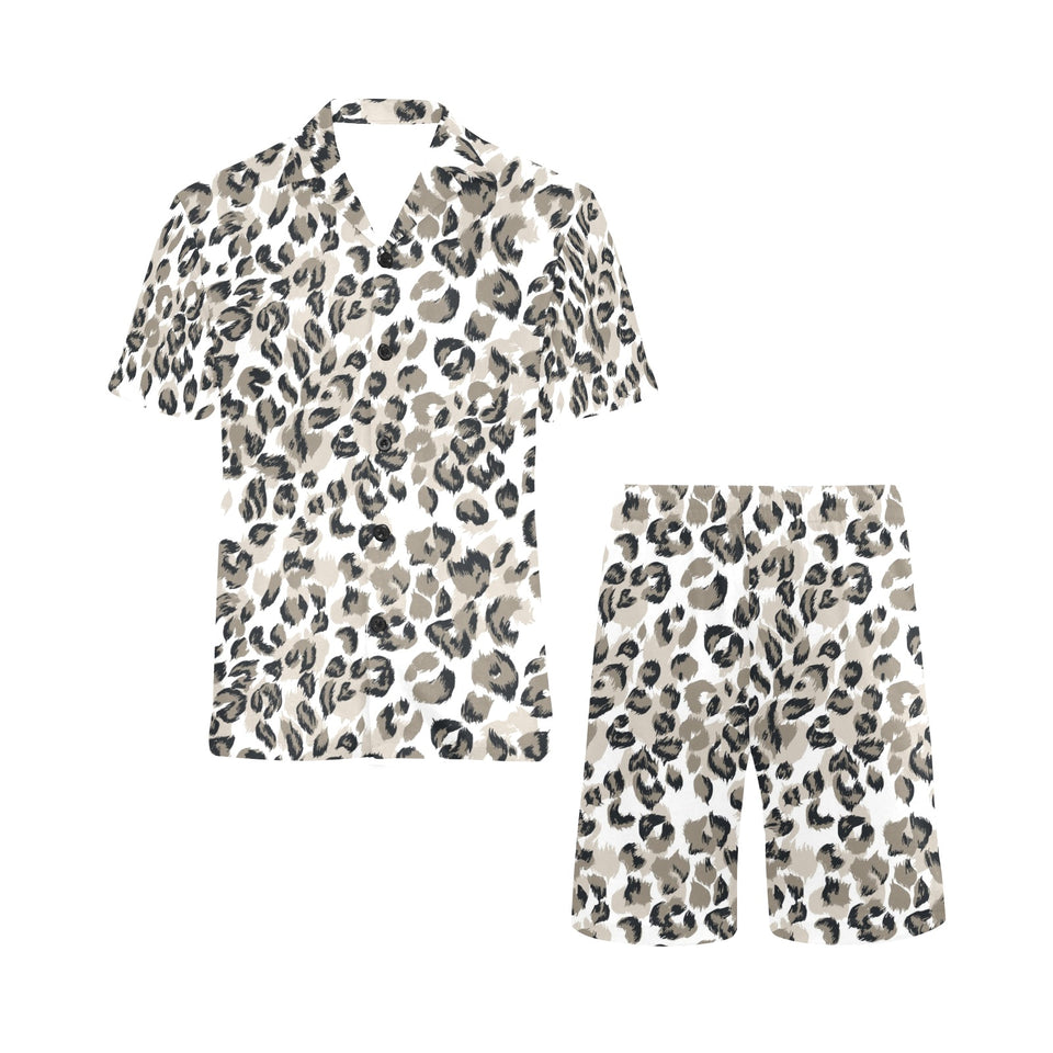 Leopard skin print pattern Men's V-Neck Short Pajama Set