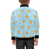 Brown cute pomeranian blue blackground Kids' Boys' Girls' Bomber Jacket