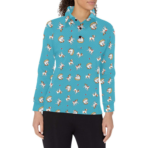 Jack Russel Pattern Print Design 03 Women's Long Sleeve Polo Shirt