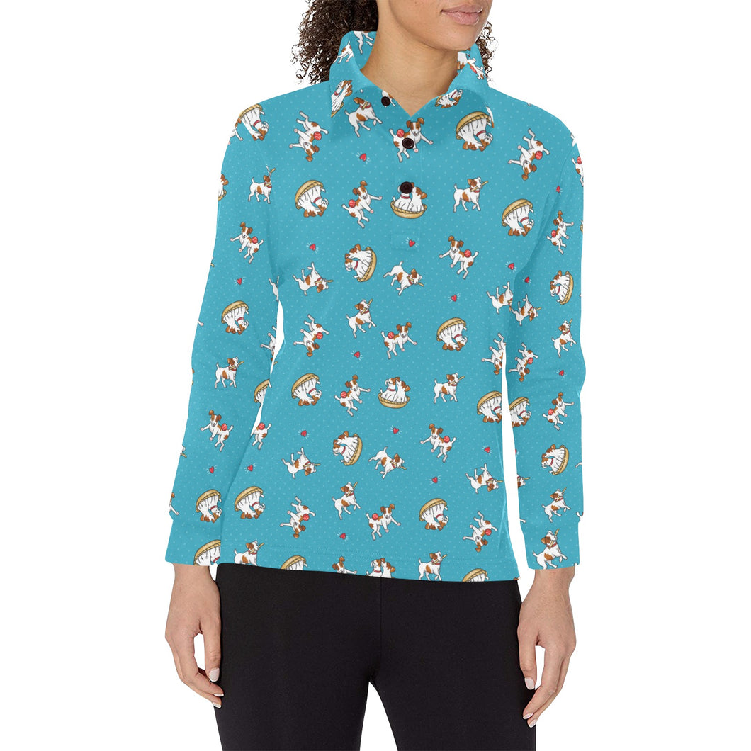 Jack Russel Pattern Print Design 03 Women's Long Sleeve Polo Shirt