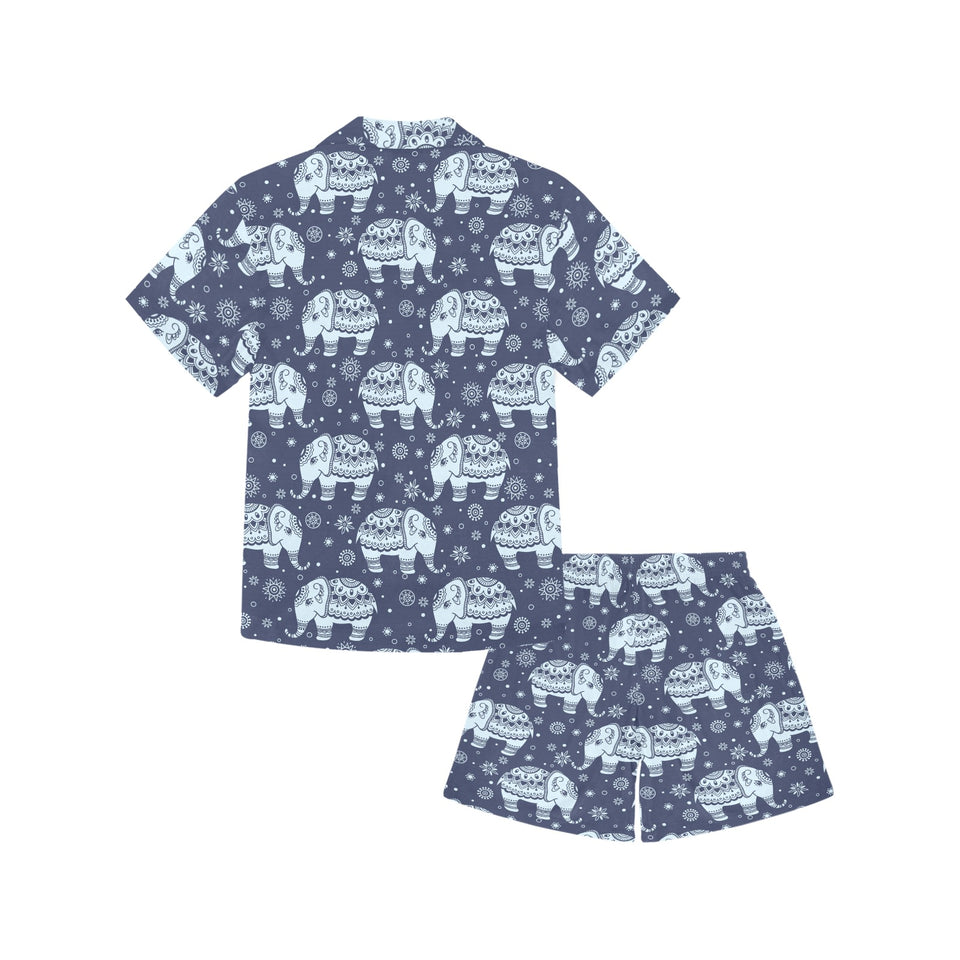 Elephant tribal design pattern Kids' Boys' Girls' V-Neck Short Pajama Set