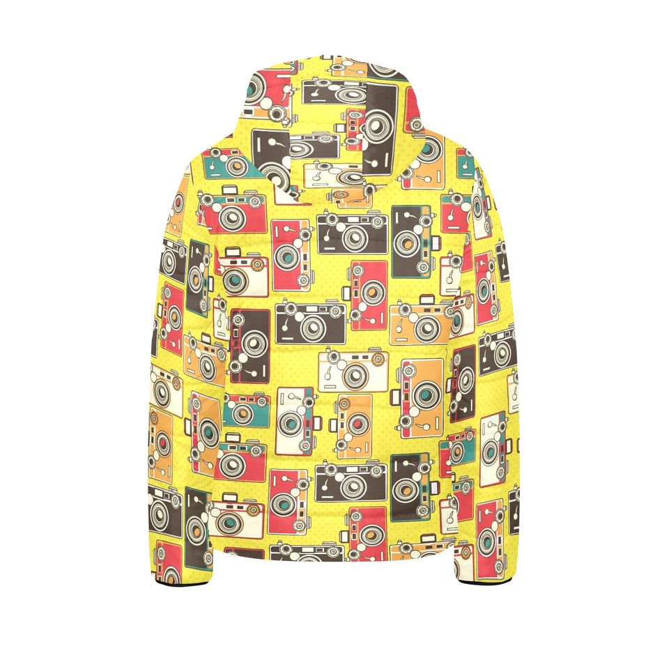 Camera Pattern Print Design 02 Kids' Boys' Girls' Padded Hooded Jacket