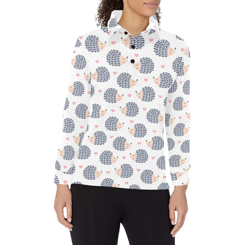 Hedgehog Pattern Print Design 04 Women's Long Sleeve Polo Shirt