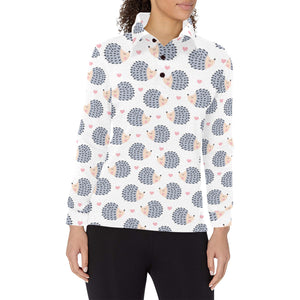 Hedgehog Pattern Print Design 04 Women's Long Sleeve Polo Shirt