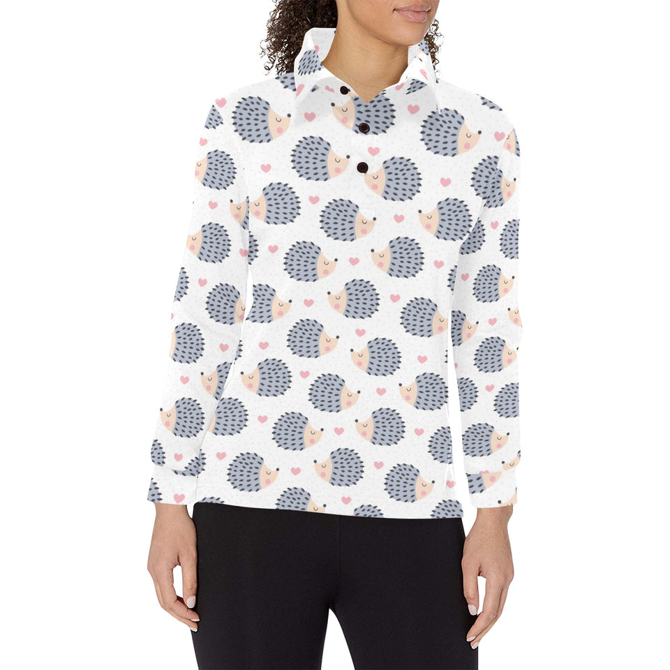 Hedgehog Pattern Print Design 04 Women's Long Sleeve Polo Shirt