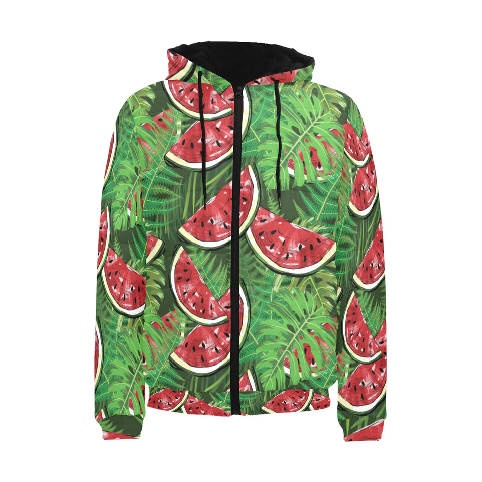 Watermelons tropical palm leaves pattern backgroun Men's Padded Hooded Jacket