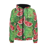Watermelons tropical palm leaves pattern backgroun Men's Padded Hooded Jacket