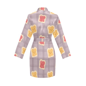 Bread Toast Pattern Print Design 05 Women's Long Sleeve Belted Night Robe