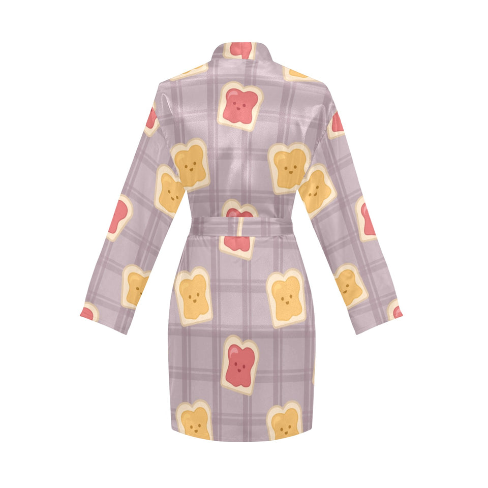 Bread Toast Pattern Print Design 05 Women's Long Sleeve Belted Night Robe