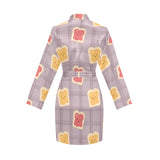 Bread Toast Pattern Print Design 05 Women's Long Sleeve Belted Night Robe