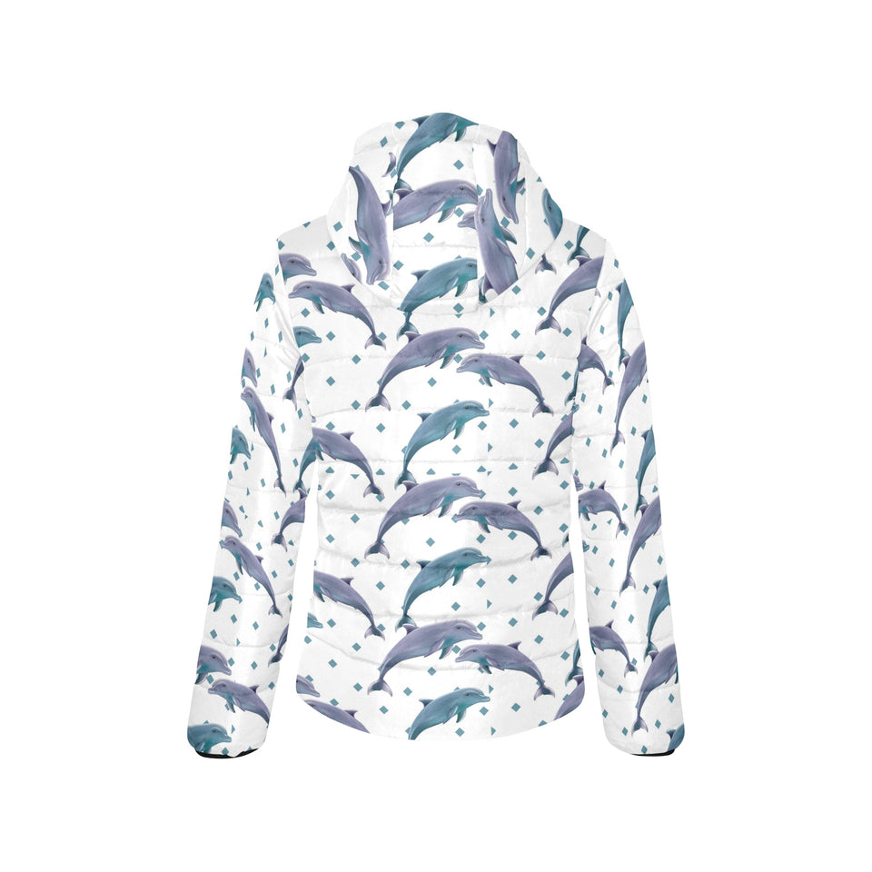 Dolphins pattern dotted background Women's Padded Hooded Jacket