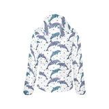 Dolphins pattern dotted background Women's Padded Hooded Jacket