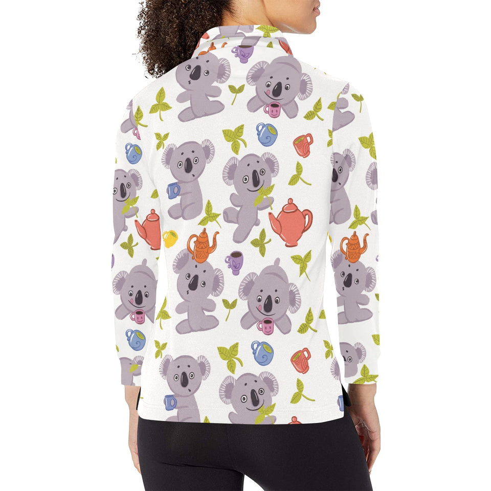 Cute koalas teapots tea Women's Long Sleeve Polo Shirt