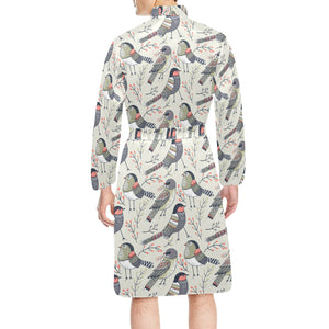 Pigeon Pattern Print Design 04 Men's Long Sleeve Belted Night Robe