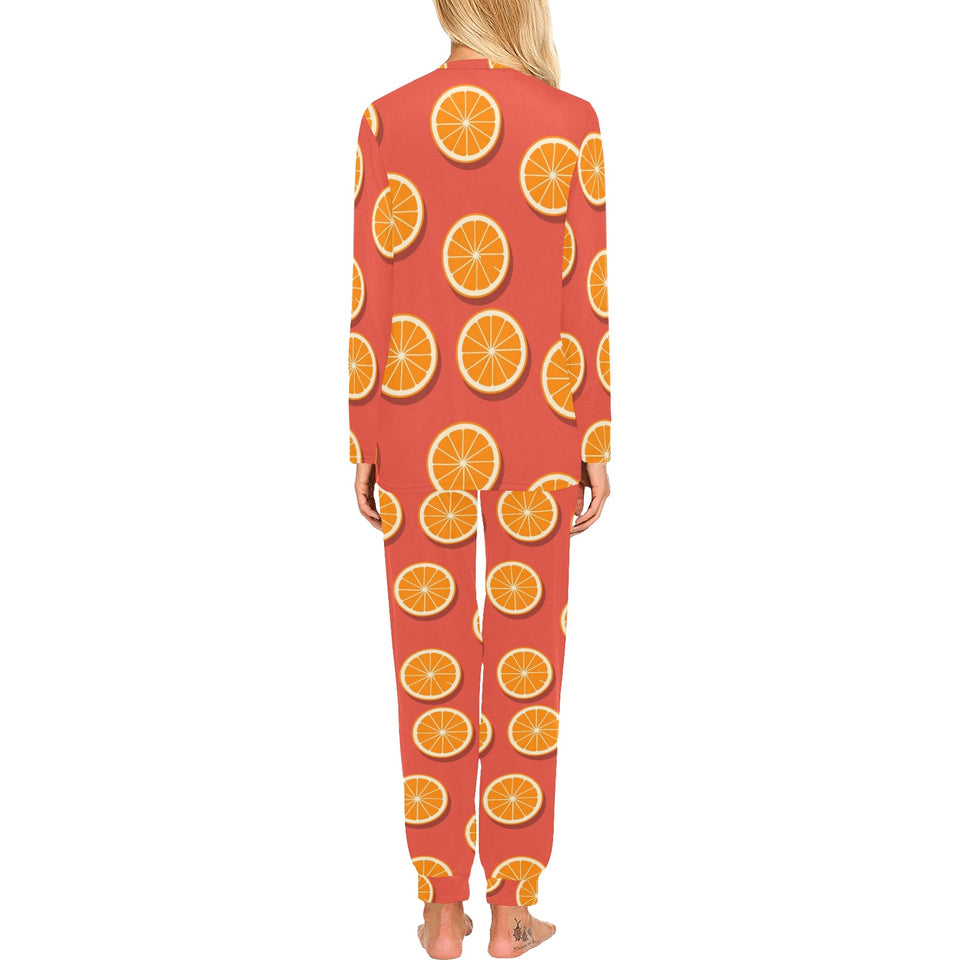 Oranges pattern red background Women's All Over Print Pajama Set
