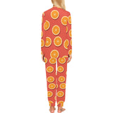 Oranges pattern red background Women's All Over Print Pajama Set