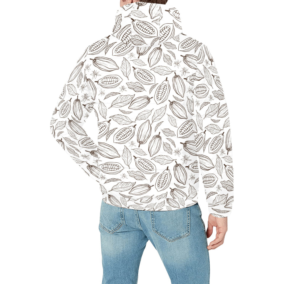 cacao beans leaves pattern Men's Padded Hooded Jacket