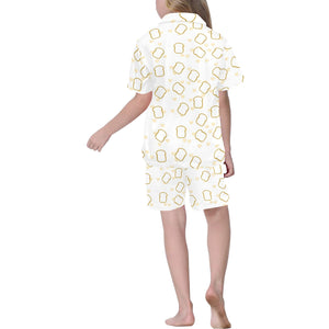 Bread Toast Pattern Print Design 01 Kids' Boys' Girls' V-Neck Short Pajama Set