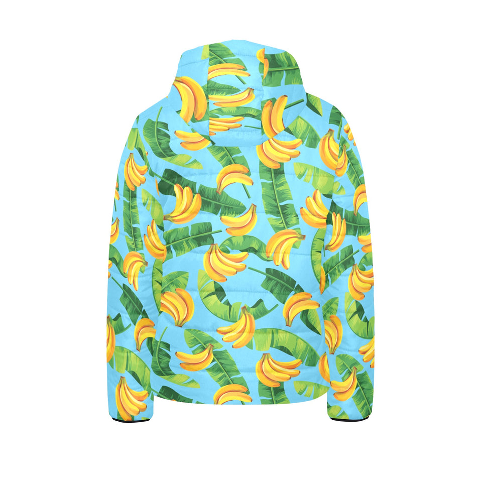 banana leaves banana design pattern Kids' Boys' Girls' Padded Hooded Jacket