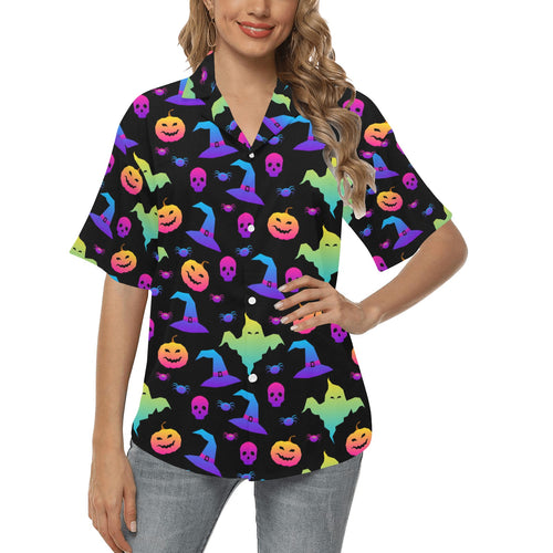 Colorful halloween background Women's All Over Print Hawaiian Shirt
