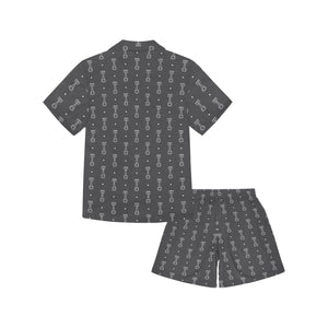 Engine Piston Black Background Pattern Design 02 Kids' Boys' Girls' V-Neck Short Pajama Set