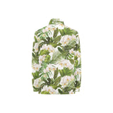 White orchid flower tropical leaves pattern Women's Long Sleeve Polo Shirt