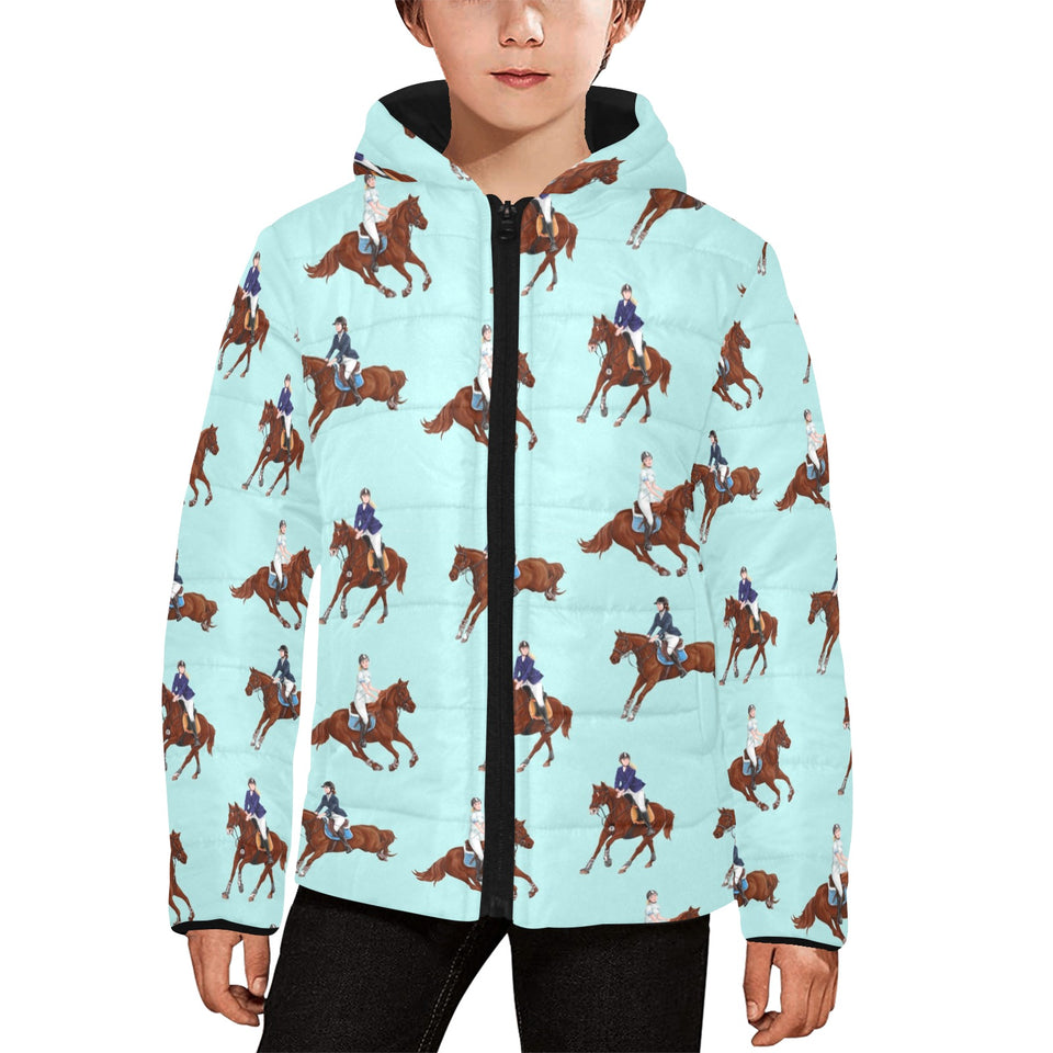 Horses running horses rider pattern Kids' Boys' Girls' Padded Hooded Jacket