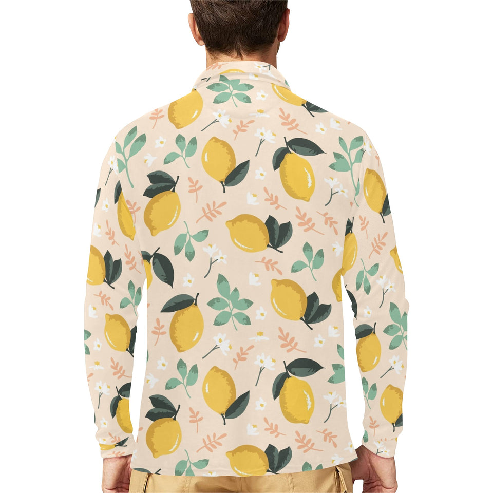 lemon flower leave pattern Men's Long Sleeve Polo Shirt