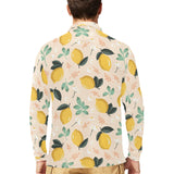 lemon flower leave pattern Men's Long Sleeve Polo Shirt