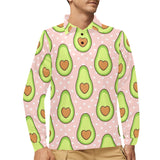 Avocado heart pink background Men's Long Sleeve Polo Shirt
