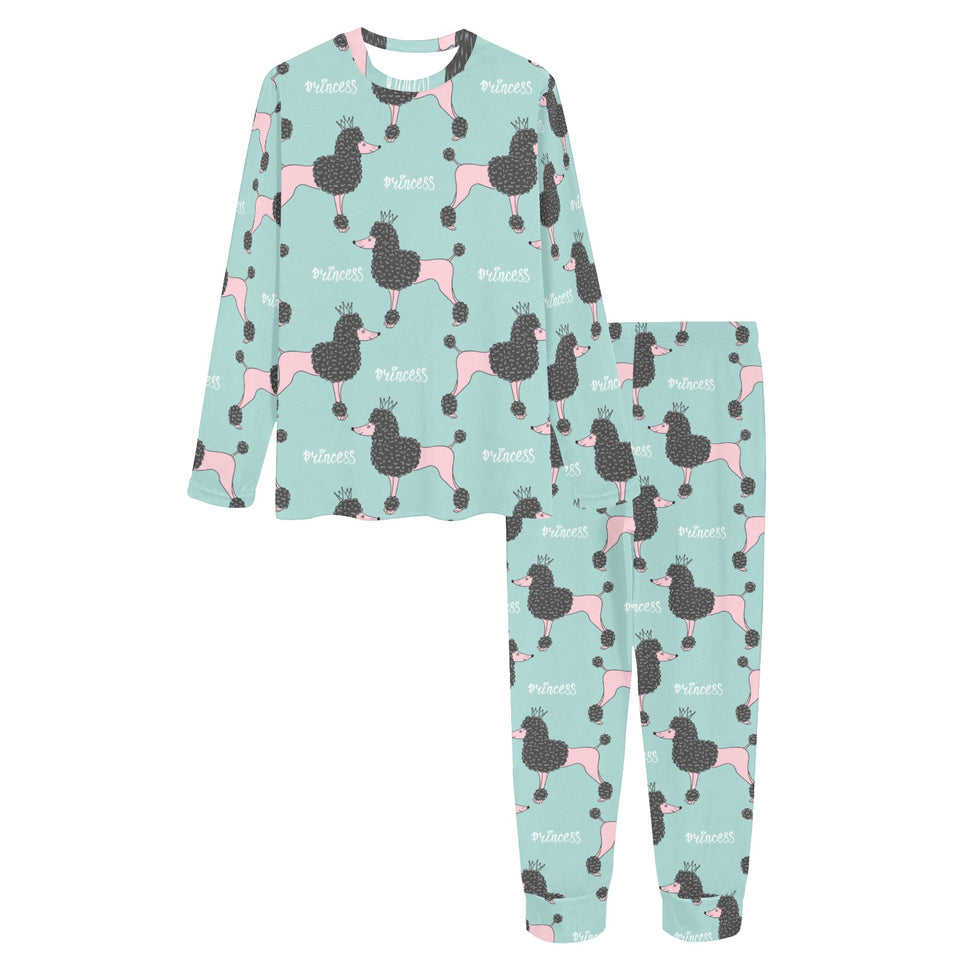 poodle dog green background Women's All Over Print Pajama Set