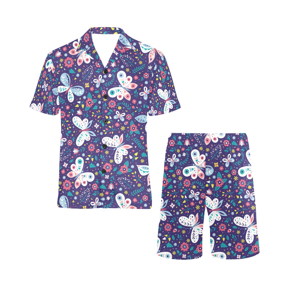 Colorful butterfly flower pattern.eps Men's V-Neck Short Pajama Set