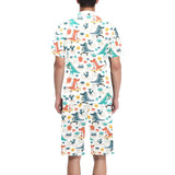 Cute Crocodile Pattern Men's V-Neck Short Pajama Set