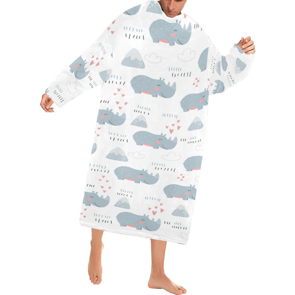 cute rhino heart pattern Blanket Robe with Sleeves
